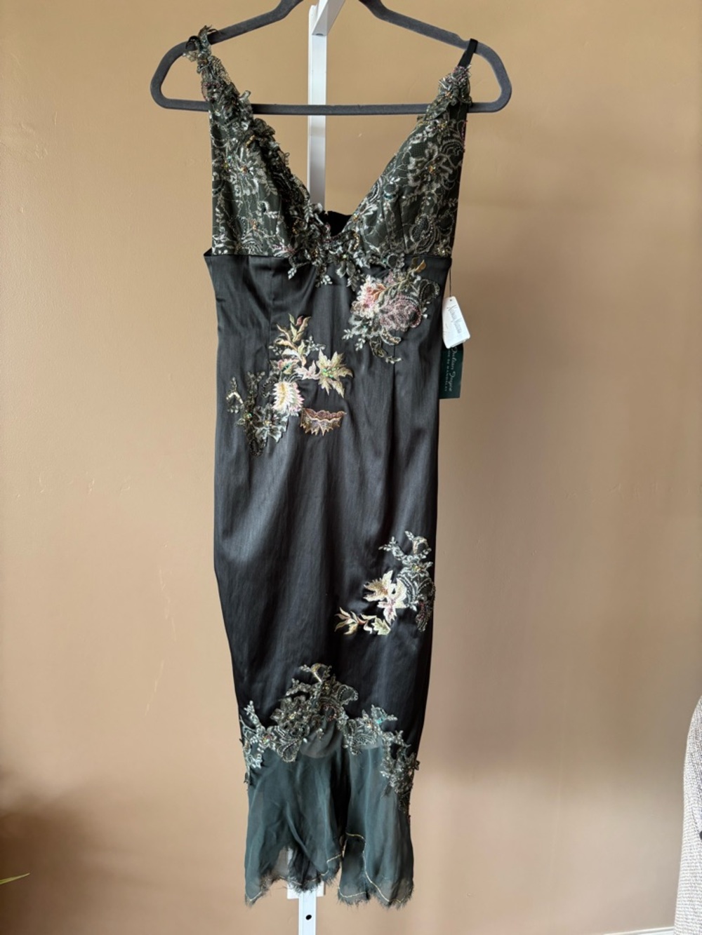 Mandalay Embroidered V-Neck Floral Slip Dress - Olive Green - Picture 8 of 15